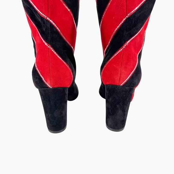 Christian Louboutin Gael Knee High Boot Size 39.5 US 9.5 Black Red Stripe Strass - Picture 9 of 15